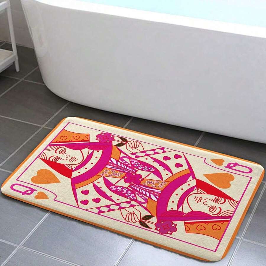 Cute Pink Queen Of Heart Bath Mats Rugs, Modern Fashion Non-Slip Low Pile Flannel Decor Rugs, Machine Washable Indoor Rug With Black Binding Rug, Suitable For Dining Room, Bedroom Home Office Laundry Kitchen(31*20in/16*48in/18*60in/84*60in)