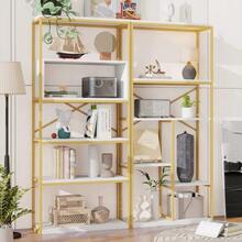 160 X 29.5 X 180 Cm Shelf In A Modern Minimalist Style, Steel Tube + MDF, Stable Rectangular Structure, Gold And White Color Scheme, Easy To Assemble And Clean, Gold + White - 金色 - 查看 4
