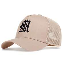 2 piezas Gorras de béisbol de malla con bordado de letras góticas para hombre - Negro Caqui - Ver 3