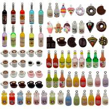 8/10/12/20pcs Drink Resin Charms Wine Bottle Soda Bottle Coffee Cup Milk Donut Chocolate Cookie Pendants For DIY Earrings Bracelets Jewelry Making - Multicolor - View 8