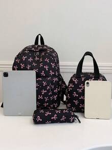 Versatile Fashion Women's Bowknot Print Double-Back Combination Bag Student Backpack - Multicolor - View 2