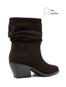 Bottines Plissées in Cuir Suédé à Bout Pointu – L'Élégance Citadine Authentique - بني - مشاهدة 5