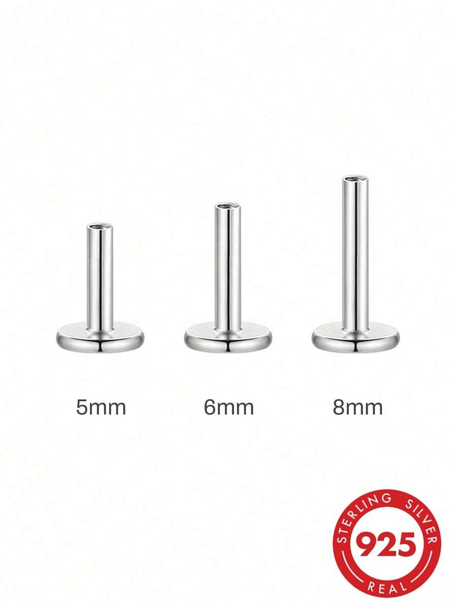 1件 5mm/6mm/8mm 耳環針與耳扣,925純銀平背,低過敏心耳環背扣,珠寶手工DIY配件 - 銀色 - 查看 1