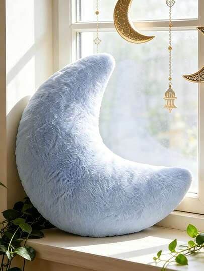 1pc Moon Shaped Pillow, Soft & Comfortable, Decorative Throw Pillow, 3 Sizes Available, Suitable For Living Room Sofa, Bedroom Bed, Gift Recommendation, Blue