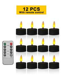 6/12/24pcs Flameless Candle Lights, With Timer Remote Control, Battery Operated, Odorless Flameless Mini Wishing Candles, Suitable For Halloween, Christmas, Valentine's Day, Gifts, Birthday, Proposal, Wedding, Party - Black - Warm Glow - View 11