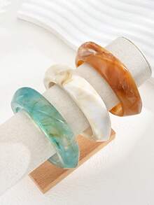 3pcs/Set Fashionable Minimalist Elegant Exquisite Vintage Design Colorful Resin Geometric Asymmetrical Shape Beach Vacation Style Exaggerated Wide Chunky Bracelets Multi-Piece Set Holiday Vacation Party Date Gift Daily Commute Wear - Multicolor - View 2