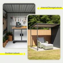 12x4 FT Metal Lean-To Shed With Pergola 6x4 FT Outdoor Storage Shed And Hardtop Gazebo Combo 2-In-1 Garden Tool Shed With Open Side For Patio Backyard Deck - Gray1 - View 5
