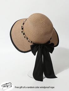 Women's Wide Brim Straw Hat, Comes With Adjustable Chin Strap Windproof Rope, Summer Large Brim Sun Hat, Rollable Portable Design Beach Hat, Lightweight Suitable For Swimming, Outdoor, Travel - A - View 14