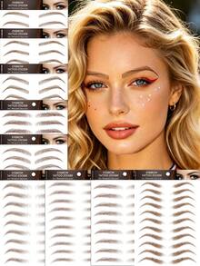 4pcs Brown Eyebrow Temporary Tattoo Stickers, Waterproof Long-Lasting Realistic, Suitable For Different Women's Makeup Looks, Natural-Looking Fake Eyebrow Tattoo Stickers - Brown - View 1