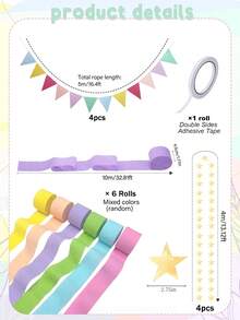 1 Set Macaron Color Ceiling Decoration, Hanging Rainbow Party Decoration Set - Crepe Paper Tassel Ribbon Triangle Flag Banner Gold Star Garland Background Decoration, Suitable For Birthday, Wedding, Colorful Party Decoration And DIY Crafts - Multicolor - View 2