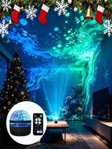 Luz Proyectora de Ondas Alimentada por USB con Cable Tipo-C, Lámpara de Ambiente con Control Remoto RGB para Decoración Estética de Dormitorio - luz policromática - Ver 4