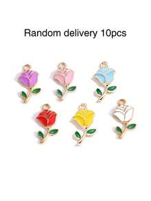 10/20/100PCS Multi-Color Oil-Drip Rose Alloy Jewelry Accessories DIY Necklace Bracelet Earring Pendant Keychain Bag Charm - Rose - View 10
