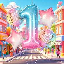 Dreamy Gradient Birthday Theme Balloon Set, Includes Gradient Number Balloons, Printed Balloons And Star Balloons, Suitable For Dreamy Style Birthday Party Decoration, Children's Theme Party And Other Occasions - View 12
