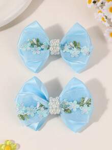 2件組馬卡龍漸層網紗蝴蝶結髮夾，優雅緞帶刺繡蝴蝶結，清新可愛公主裝扮髮飾，節日禮物，甜美兒童蝴蝶結 - 彩色 - 查看 12