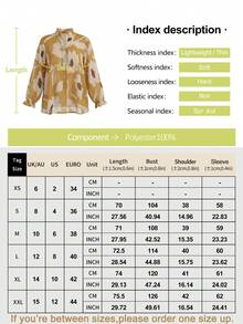 ROSIE POPHUB Women Yellow Floral Print Notched Neck Long Sleeve Ruffle Hem Peplum Blouse Elegant Christmas Commute Daily Top Fall Winter - Yellow - View 9