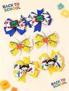 6/2pcs Colorful Back To School Hair Bows,Pencil Apple Litter Girl Bow Hair Clips,Fabric Alligator Clips Cute Hair Accessories For Girls Gifts School - Multicolor - View 1