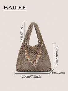 BAILEE Fashionable Colorful Polyester Yarn Hand-Woven Pattern Handbag With Ocean Charm, Suitable For Vacation - Grey - View 9