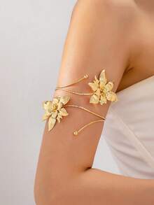1 Stück modisches, vielseitiges, elegantes und raffiniertes Blumen-Manschettenarmband, geeignet für den täglichen Gebrauch oder Urlaub für Frauen - Goldgelb - Übersicht 1