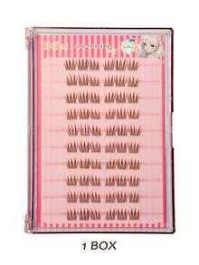 Asiteo 60/120/180pcs C Curl Brown Natural Korean Idol Mocha Self-Adhesive False Eyelashes, No Glue Needed, Suitable For Beginners, Camera-Ready Eye-Catching Pre-Glued False Eyelashes, Natural Thin Single Cluster False Eyelashes, Create K-Pop Idol Makeup Look - C - 查看 9