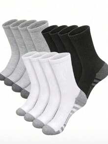 15 pares de calcetines deportivos profesionales de compresión de alta elasticidad hasta la pantorrilla, paquete múltiple, talón reforzado de color contrastante para mayor durabilidad, textura acanalada vertical 3D para soporte mejorado de las piernas, transpirables y que absorben la humedad, adecuados para baloncesto, trote, senderismo, desplazamientos, calcetines de entrenamiento para todas las estaciones - Multicolor - Ver 3
