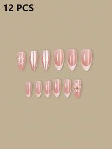 12pcs Y2K Style Short Round Handmade Press-On Nails, Minimalist White Polka Dot Design With 3D Carved Pattern, Suitable For Women And Girls Party And Daily Wear, Also As A Gift - Apricot - View 9