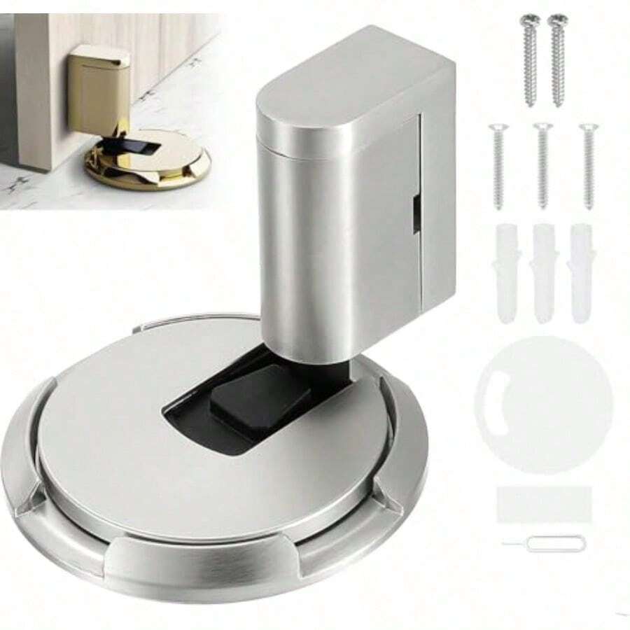 Tope Mecánico Puerta Suelo, Tope De Puerta De Piso Silencioso Mecánico Sin Perforación, Tope Puerta De Altura Ajustable De Alta Resistencia, Para Hogar, Oficina, Dormitorio - Nquel - Ver 1