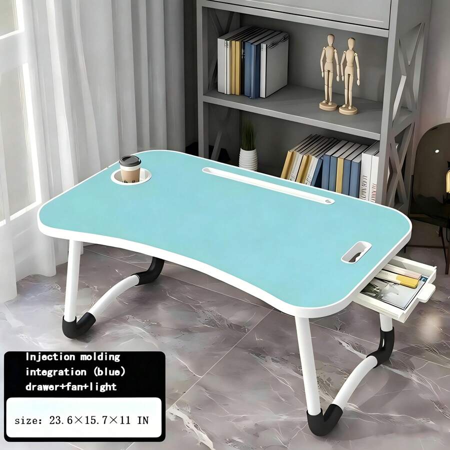 Portable Laptop Desk Table, Foldable Bed Tray Table With Cup Holder & Storage Drawer, Large Lap Desk For Bed, Sofa, Couch, Study, Reading, Writing & Home Office - 藍色 - 查看 1