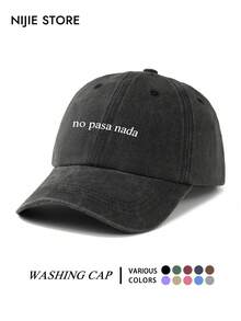 1件 No Pasa Nada 口號印花棒球帽，趣味西班牙諺語中性戶外時尚百搭鴨舌帽，可調節輕量復古做舊水洗帽，舒適透氣防曬帽，夏季旅行必備，適合日常出遊、度假、派對、街頭購物，送給家人朋友的完美禮物 - A - 查看 2