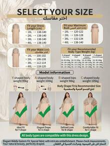 Plus Size Arabic Style Dress, Keyhole Neckline, Batwing Sleeves, Long Woven Fabric With Applique, Beaded Embroidery, Regular Hemline Spring Fall - Apricot - View 4