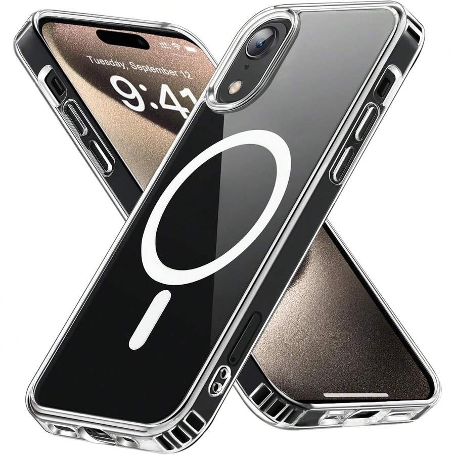 XR XS Max 7 8 17 16 15 14 13 12 11 Pro Max Plus Mini Transparent Magnetic Wireless Charging Phone Case - Clear - View 1
