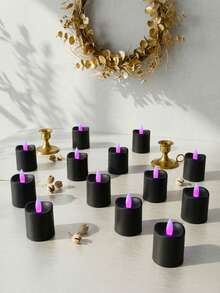 6/12/24pcs Fairy Lights Candle Set With Remote Control, Timer/Remote Function, Battery Operated Flameless Candles, Black Cup Candles, Wish Candles, Mini Candles For Table Centerpiece Decoration, Suitable For Home, Halloween, Christmas, Valentine's Day, Birthday, Gift, Proposal, Wedding, Party, Various Holiday Atmosphere Lighting - Black-purple Light - View 4