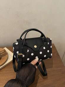 New Polka Dot Mini Patchwork Colorblock Shoulder Bag, Personalized Casual Minimalist Crossbody Bag, Compact Exquisite Textured Handbag - Black - View 10