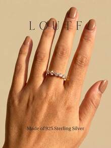 Newsoul 1pc Vintage Single Row Zirconia Ring Women's Jewelry 925 Sterling Silver Exquisite Jewelry Ring Girl Gift Daily Date Decoration - Style 1 - View 3