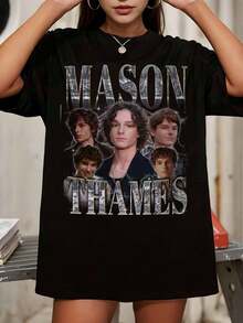Camiseta Oversized Unisex Negra de Fan de Comedia con Gráfico de TV Vintage Bootleg de Mason Thames - Negro - Ver 1