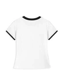 Women's Colorblock Round Neck Short Sleeve T-Shirt, Korean Style Slim Fit Cropped Top, Versatile Commuter Summer Top White - White - View 6