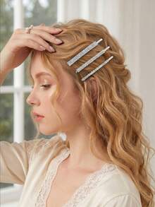 3er Set Strass-Metall-Haarspangen für glattes Haar, elegante süße Haarspangen zur Dekoration von seitlichen Dutt-Frisuren, 3 Stile, Braut- und Brautjungfernzubehör, Party, Date, Treffen, Feiertagsgeschenk - Verschiedenfarbig - Übersicht 1