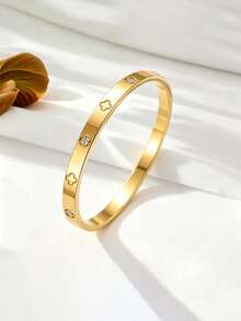 New Fashion Stainless Steel Layered Bracelet Set, 18K Gold Plated Stainless Steel Women's Bracelet, Shell & Clover Bracelet, Waterproof, Hypoallergenic, Non-Fading, Perfect Gift For Festivals, Parties And Daily Wear - Gold - View 5