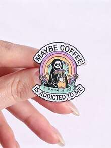 Maybe Coffee Is Addicted To Me Enamel Pin Skeleton Reaper Rainbow Coffee Cup Lapel Brooch Coffee Lover Backpack Decor Gift - Multicolor - View 7