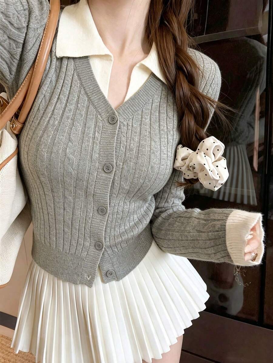 2026 New College/Commute Style Women's Knit Cardigan, Youthful Lady Casual Knitwear Fall - Gray - View 1