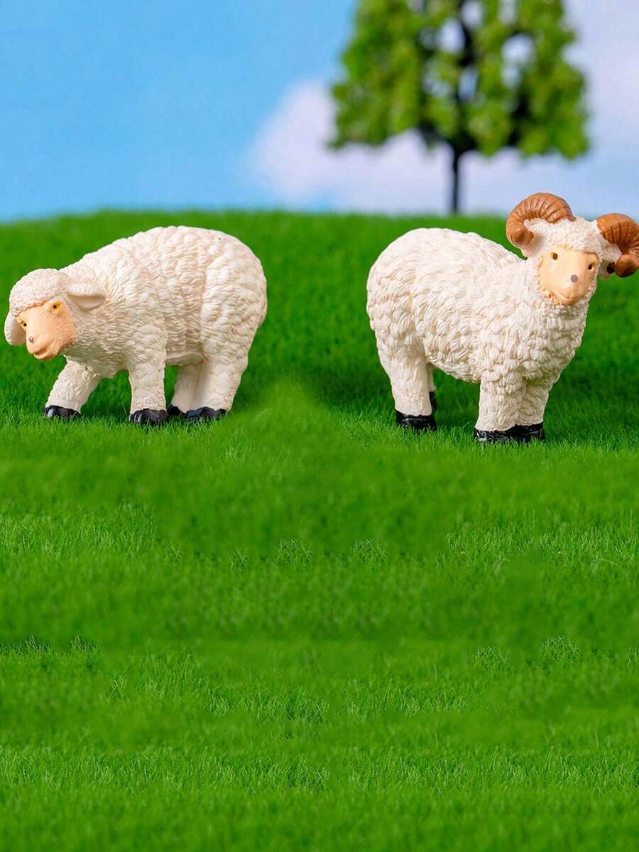 開齋節羊群苔蘚微景觀羊造型裝飾品，農場場景景觀裝飾配件，桌面迷你擺飾，汽車裝飾禮物，適用於戶外庭院、花園、室內房間及花盆裝飾 - 彩色 - 查看 1