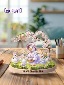 Catygift 客製化奶奶鴨子家庭壓克力桌面立牌，可個性化孫輩姓名、外觀與稱號，2D平面櫻花桌面裝飾牌，客製化家庭紀念裝飾禮物送給奶奶 - As Shown - 查看 7
