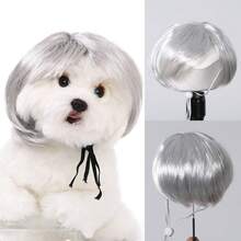 6 Inch Straight Bright Orange Pet Bob Wig With Full Bangs, Soft Synthetic Fiber, Cute Mini Knitted Green Hat With Pom Pom Decoration, Adjustable Strap, Suitable For Small Dogs And Cats Christmas Cosplay Costume Accessory, Halloween - Multicolor - View 11