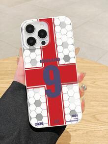 1 pieza Funda de teléfono con la Cruz de San Jorge #9 de la Selección Nacional de Inglaterra, Funda de teléfono de fútbol, Accesorio diario para fans de fútbol, Adecuado para temporada de partidos, Cumpleaños, Navidad, Acción de Gracias, Regreso a la escuela, Ocasiones con tema de la Copa del Mundo, Compatible con Funda de & Funda de Galaxy, Compatible con iPhone 17, Compatible con iPhone 17 Pro, Compatible con iPhone 17 Pro Max, Funda de teléfono, Accesorios de teléfono, - Blanco - Ver 1