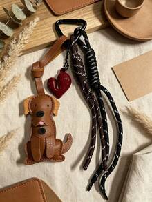 Labrador Shaped Pendant Pu Keychain With Heart And Rope Decoration, Suitable For Women'S Handbag Decoration And Car Keychain Decoration, Day Gift - Multicolor - View 10