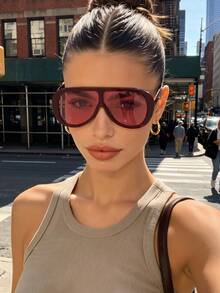 1 Pair Classic Personalized Solid Color Oversized New Retro Women's Sunglasses, Suitable For Driving, Fishing, Boating, Street Photography, Music Festivals, Tropical Beach Vacations, Outdoor Leisure Activities Fashion Accessory, Fits All Face Shapes - Multicolor - View 5