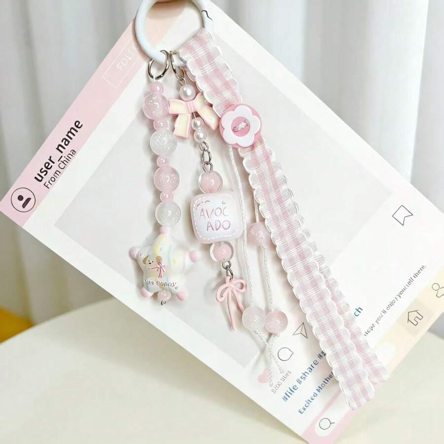 Ins Style Sweet Pink Pendant Keychain, Y2K Aesthetic Bow & Star Bag Charm, Cute Phone Lanyard - Multicolor - View 1