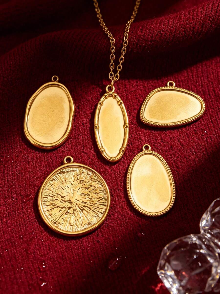 5Pcs 304 Stainless Steel 18K Gold Plated Embossed Textured Oval & Round Pendants DIY Handmade Jewelry Accessories/Waterproof And Fade-Resistant - Pendants - View 1