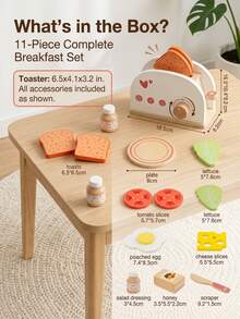 12pcs Wooden Toaster Simulation Food Set, Montessori Kitchen Toy, Role Play Educational Toy, Suitable As Birthday Gift For Toddlers - Multicolor - View 7