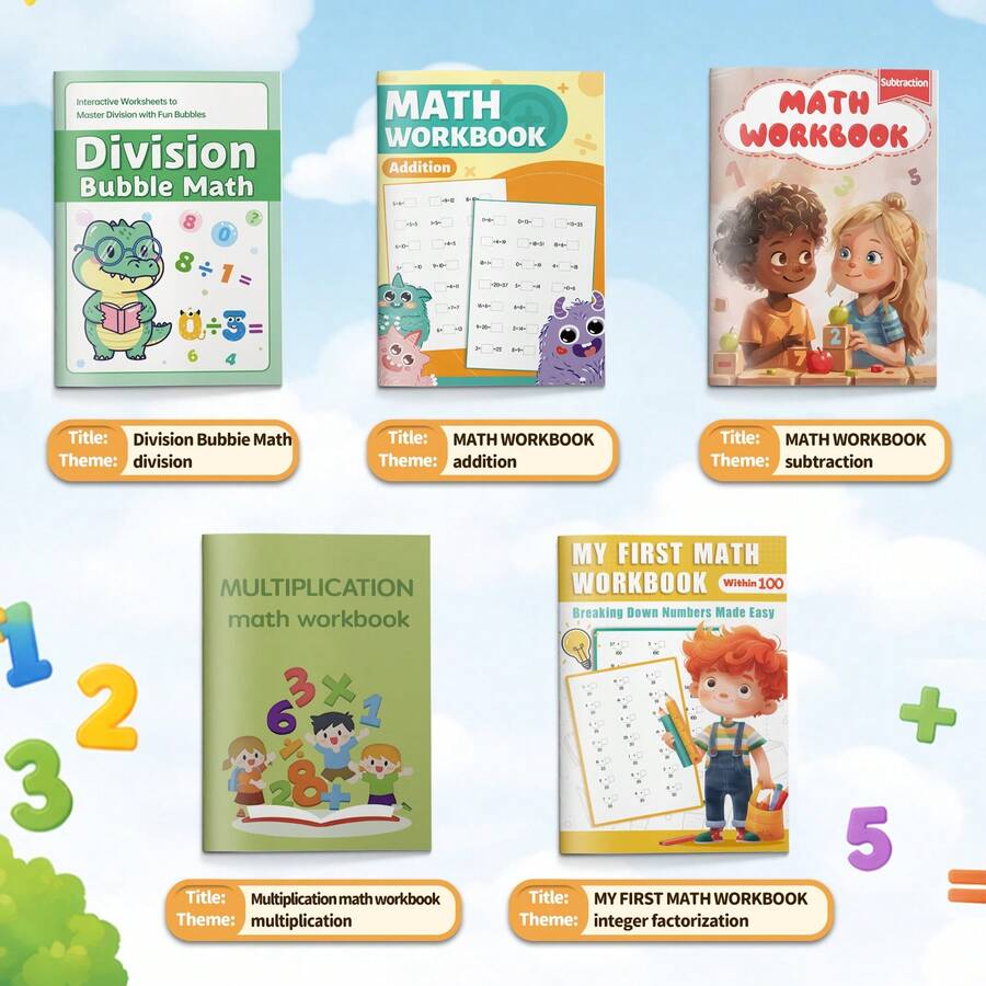 Progressive Math Workbook Set For Kids – A 5-Book Collection Covering Addition, Subtraction, Multiplication, Division, And Number Decomposition Within 100 To Help Young Learners Build Number Sense, Calculation Fluency, Mental Math Flexibility Back To School - Progressive Math Workbook - View 1