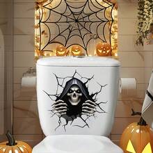 2pcs Realistic Cracked Skull Wall Decals, Halloween Party Background Wall Stickers, Halloween Theme Bathroom Decor Stickers, Dark Horror Party Decoration Stickers, Halloween Party Scene DIY Decoration - Multicolor - View 8
